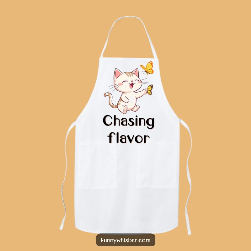 Funny Cat Apron: Spiky Whiskers Chef Butterfly Chase Kitchen Gift