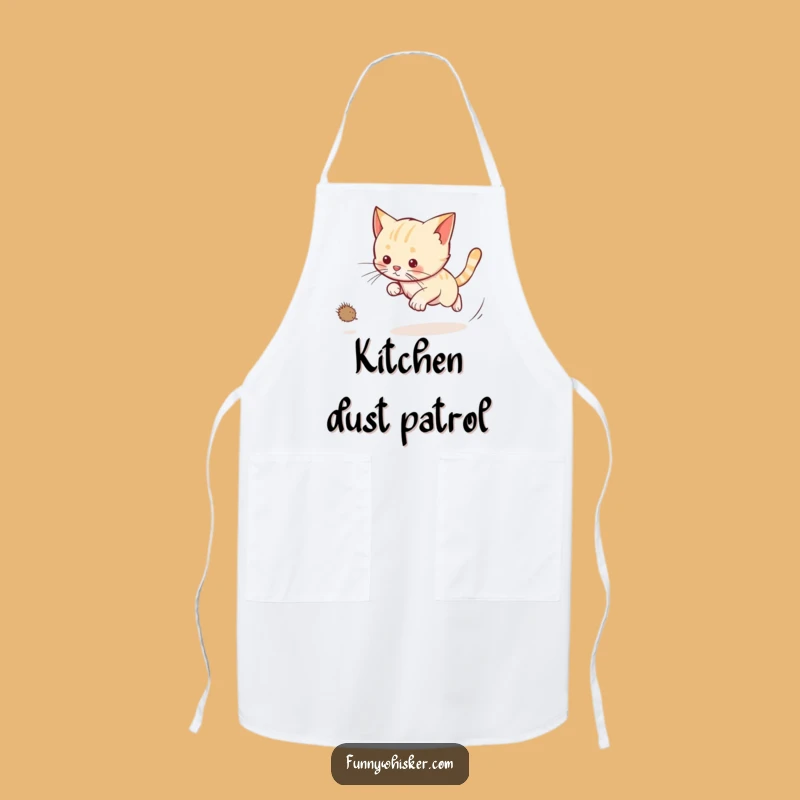 Funny Cat Dust Bunny Chase Apron: Cook with Playful Feline Energy