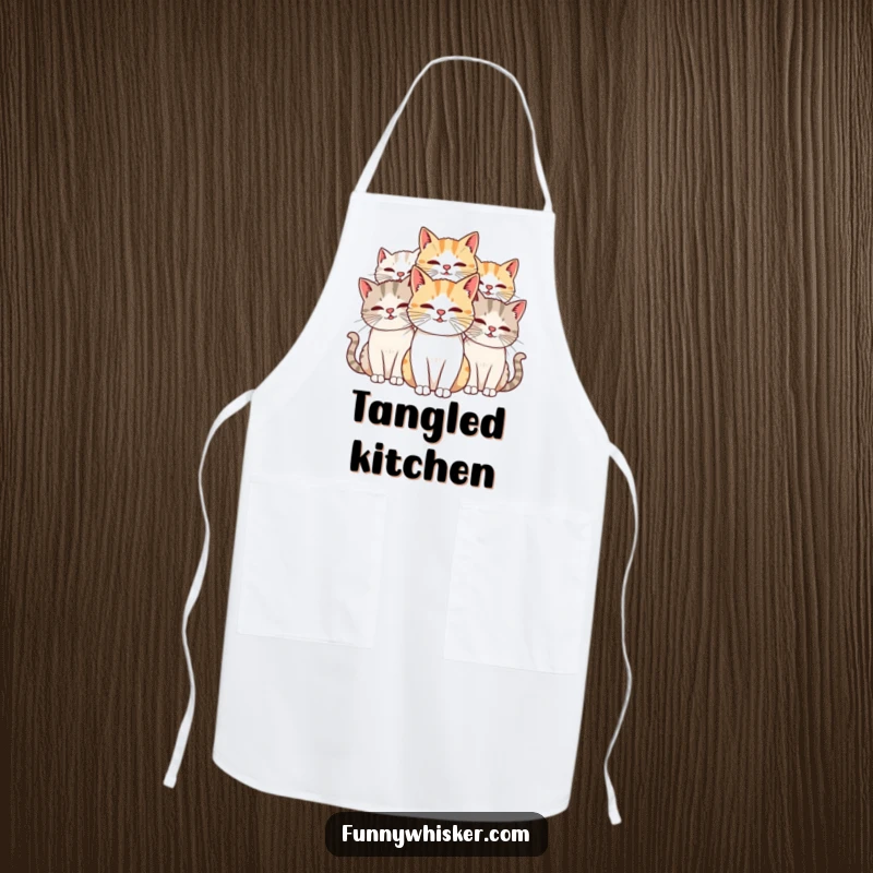 Funny Cat Apron showing cats with long, intertwined whiskers, perfect for cooks and cat fans, a practical funny gift.