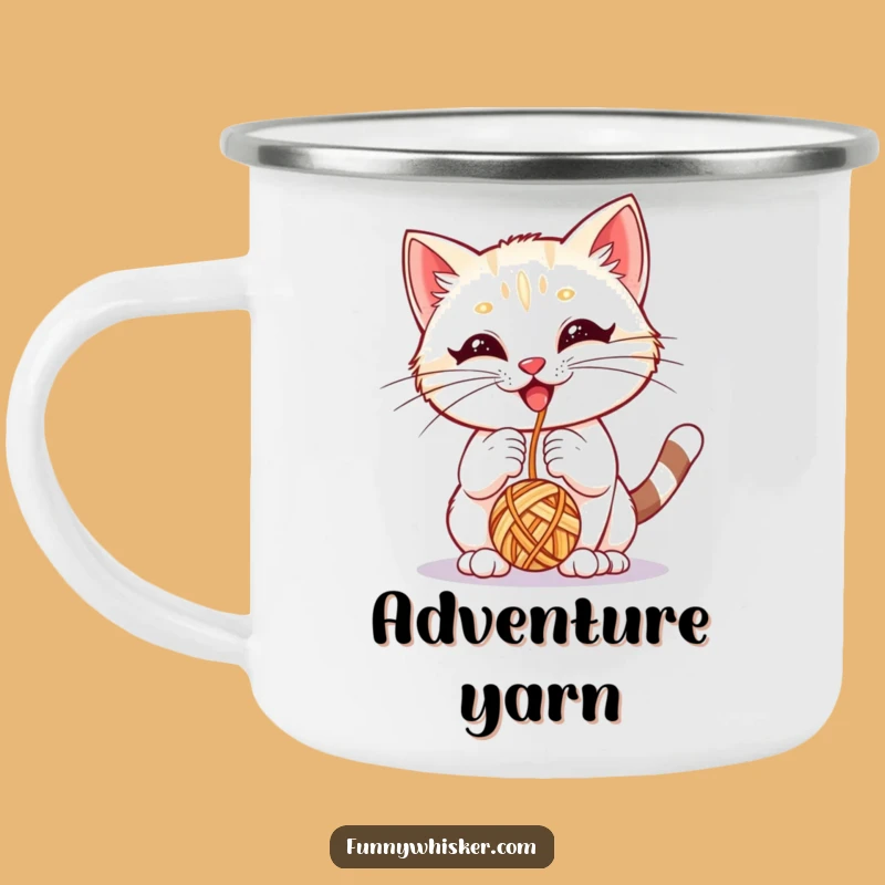 Funny Kitten Yarn Enamel Camping Mug - Playful Outdoor Companion