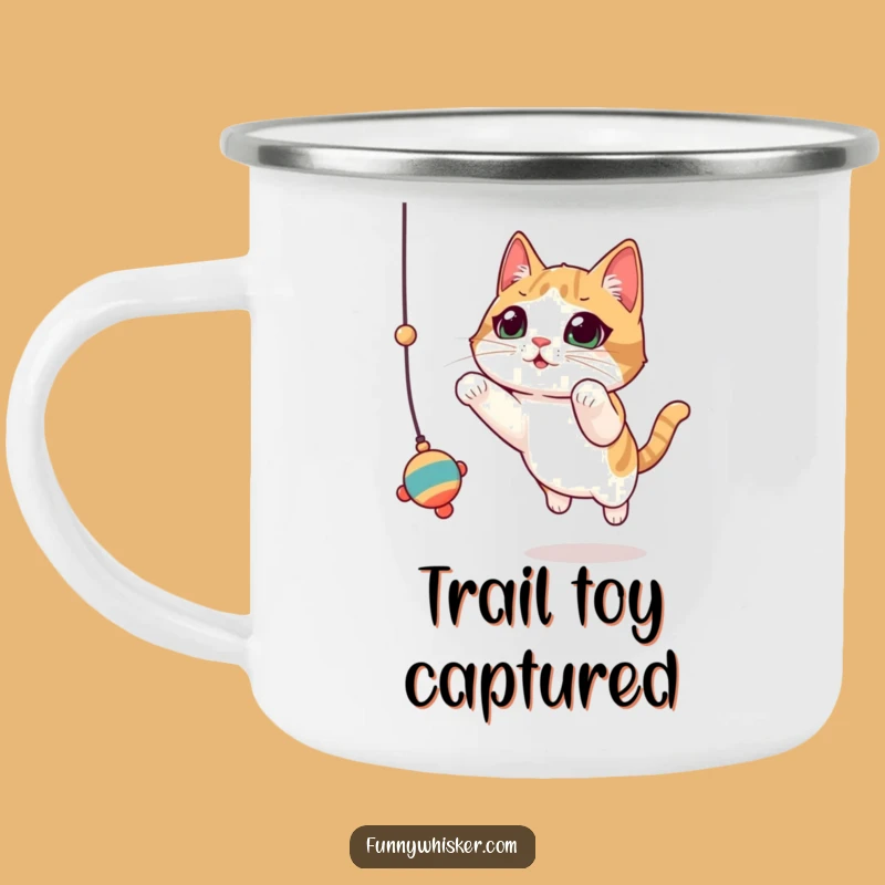 Funny Cat Toy Leap Camping Mug: Outdoor Action Drinkware, Great Gift