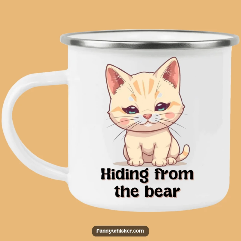 Funny Shy Cat Whisker Camping Mug: Outdoor Hiding Fun, Great Gift