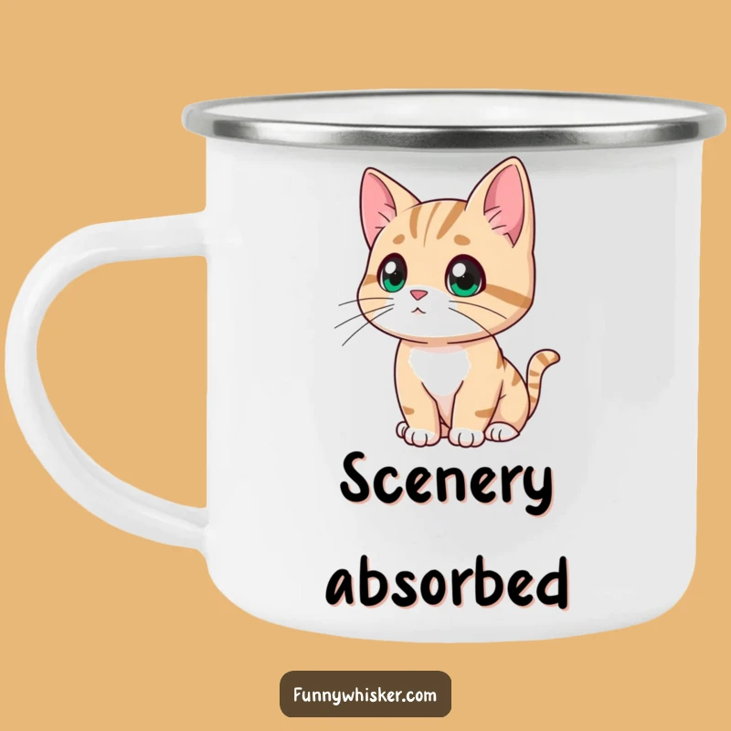 Funny Contemplating Cat Camping Mug - Outdoor Thoughtful Adventure, Perfect Funny Gift