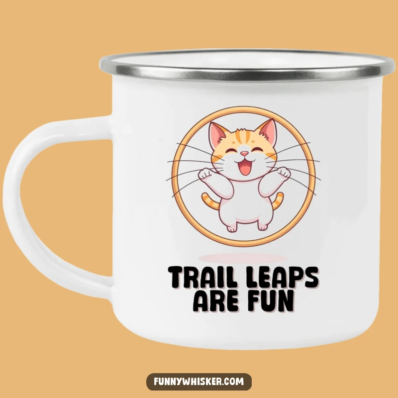 Funny Cat Hoop Camping Mug: Whiskers Leap Adventure Gift