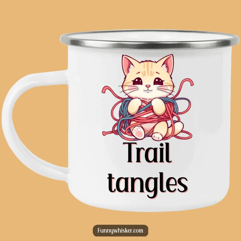 Funny Yarn Cat Camping Mug: Adventure Ready, Whiskers Askew, Unique Funny Gift