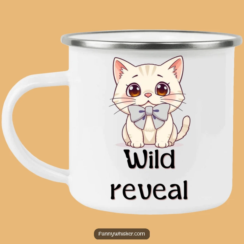Funny Surprised Cat Camping Mug - Durable Bow Tie Cup, Cat Lover Gift