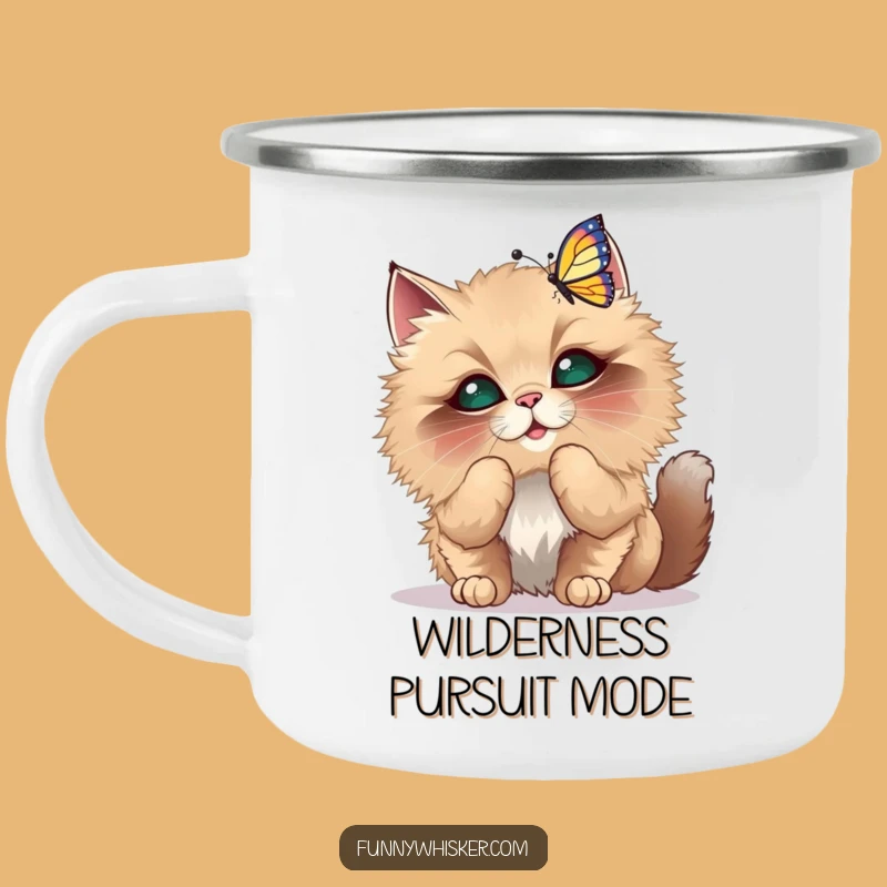 Durable Funny Cat Butterfly Camping Mug - Outdoor Whimsy Gift