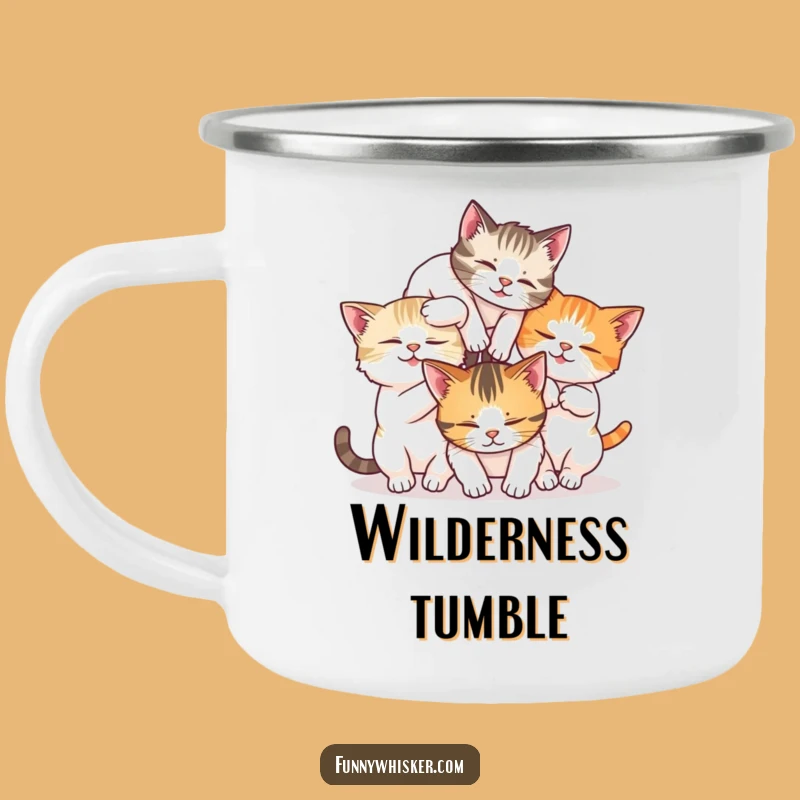 Funny Tumble Cats Enamel Camping Mug - Outdoor Feline Fun