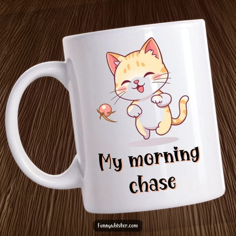 Funny Cat Dizzy Mug: A cat is comically chasing its own whisker in a circular, dizzying motion.