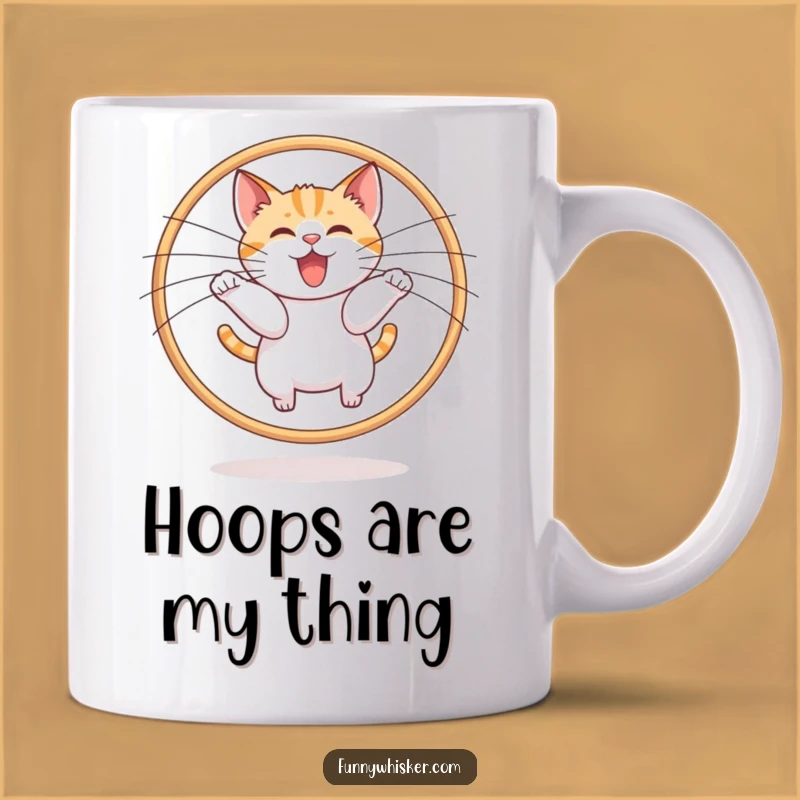 Funny Cat Hoop Mug: Whiskers Leap Playful Feline Gift