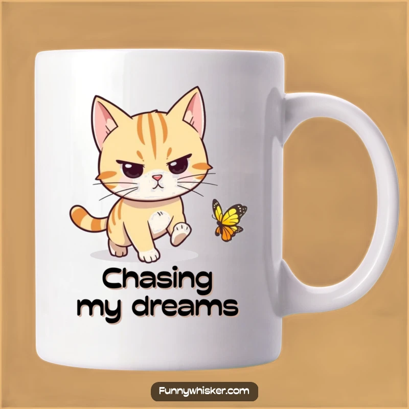 Funny Determined Cat Mug - Chasing Butterfly Fun, Perfect Funny Gift