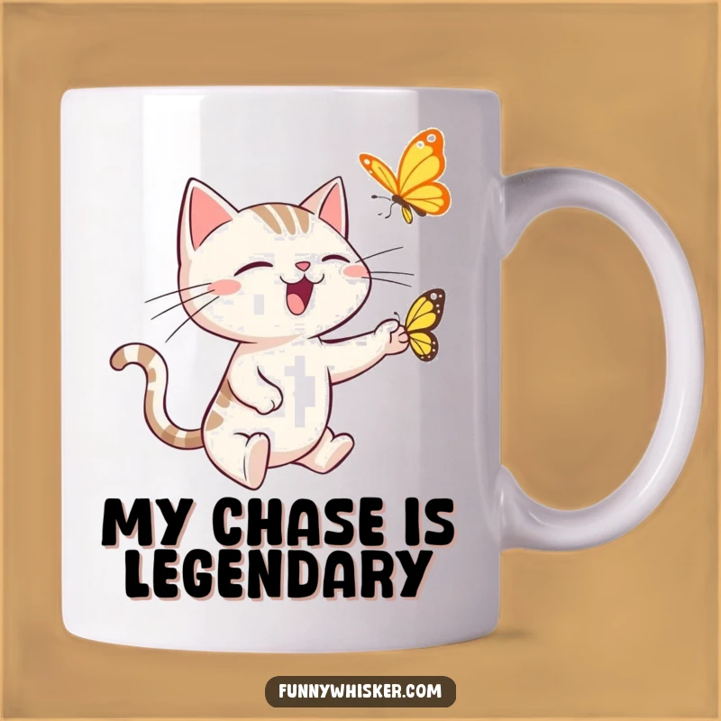 Funny Cat Butterfly Chase Mug: Spiky Whiskers Feline Joyful Gift
