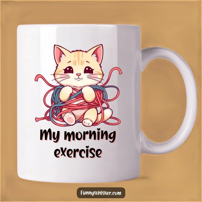 Funny Yarn Cat Mug: Mischievous Feline Whiskers Askew, Perfect Funny Gift