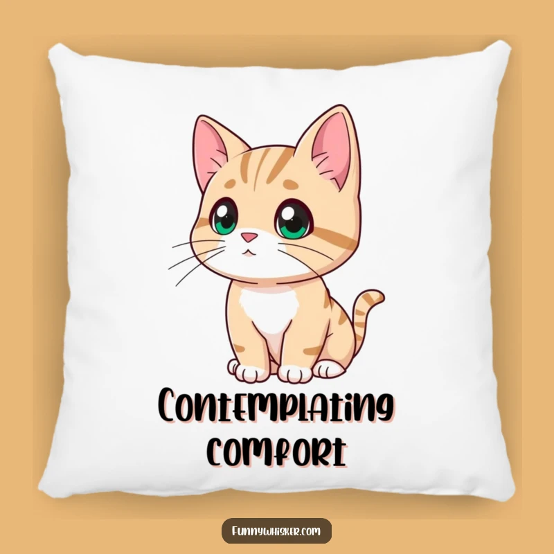 Funny Contemplating Cat Pillow - Cozy Pondering Comfort, Perfect Plush Funny Gift