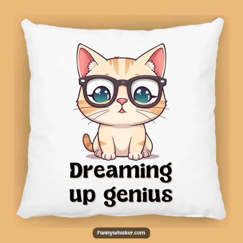 Funny Spectacled Cat Pillow - Cozy Whiskered Cushion for Comedic Comfort