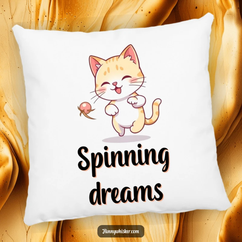Funny Cat Dizzy Pillow: A cat endlessly chases its whisker in a dizzying loop, bringing whimsical humor to any room.