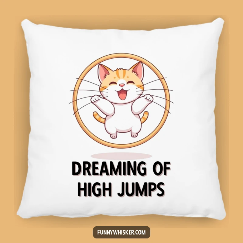 Funny Cat Hoop Pillow: Cozy Whiskers Leap Comfort Gift