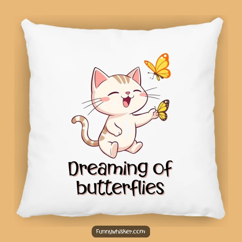 Funny Cat Pillow: Spiky Whiskers Butterfly Chase Cozy Comfort Gift