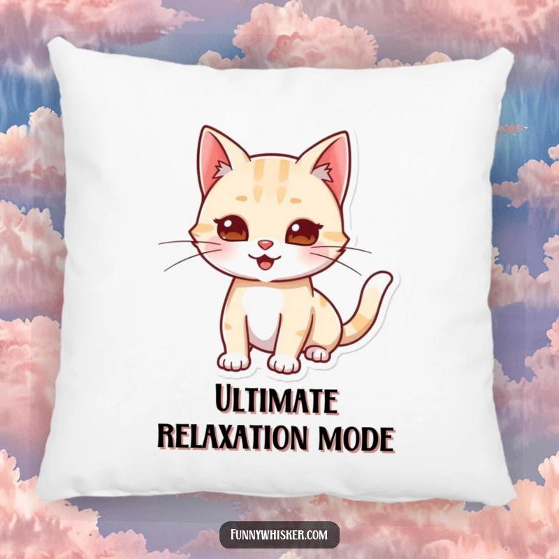 Funny pillow featuring a cat character stretching its body and playfully extending its whiskers, perfect for cozy feline relaxation.