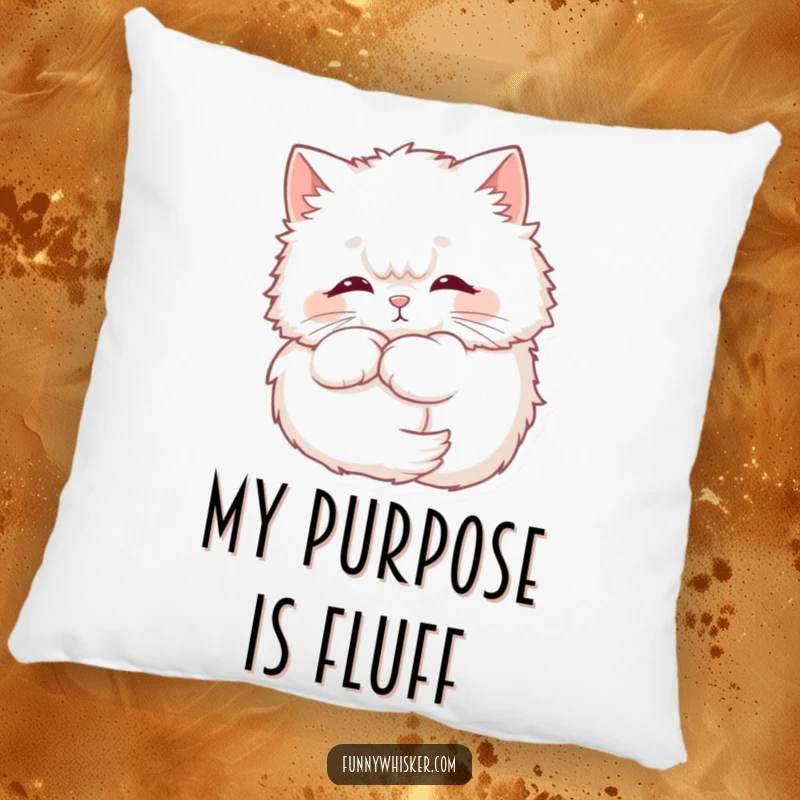Funny Cat Pillow with a fluffy cat napping, its soft whiskers creating a serene, halo-like effect for whimsical decor.