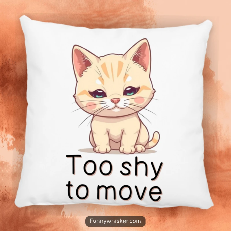 Funny Cat Pillow: A shy cat attempts to hide behind its single, large whisker, a soft humorous accent.