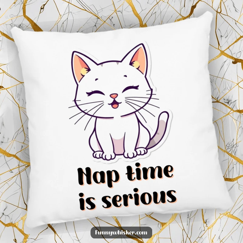 Funny cat pillow featuring a stylized silhouette with oversized, energetic whiskers, offering comfortable humor and modern feline appeal.
