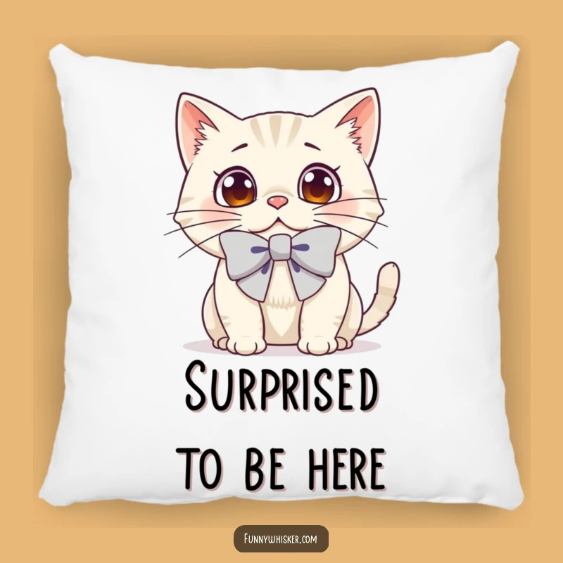 Funny Surprised Cat Pillow - Cozy Bow Tie Cushion, Gift for Cat Lovers