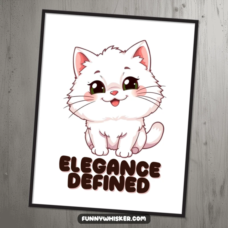 Funny Digital Art Print: A fluffy cat character with huge, comical whiskers wiggling with infectious glee.