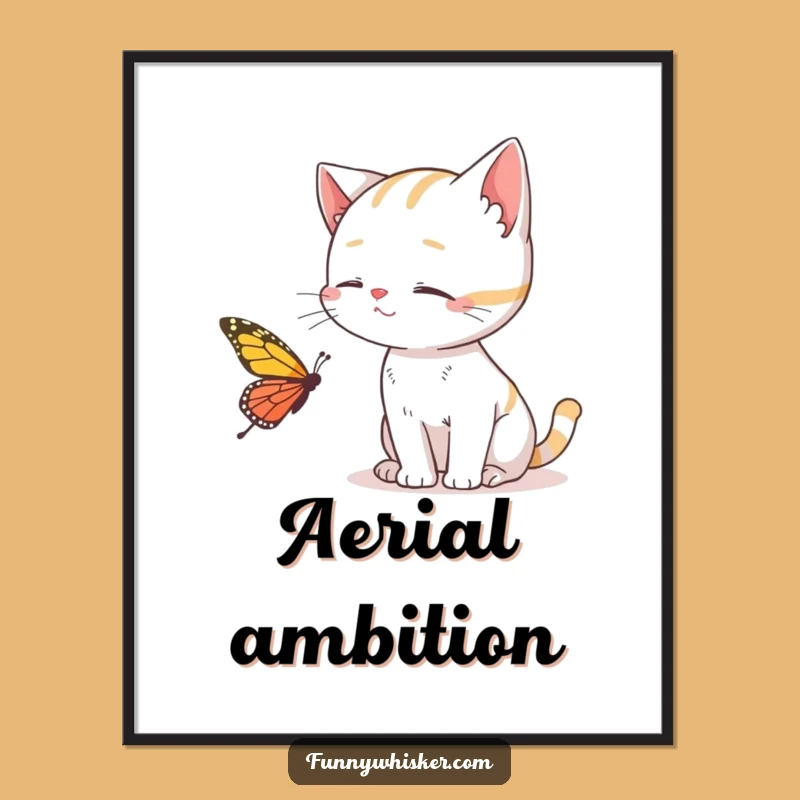 Funny Cat Digital Art: Downloadable Whiskers Butterfly Print, Perfect Gift