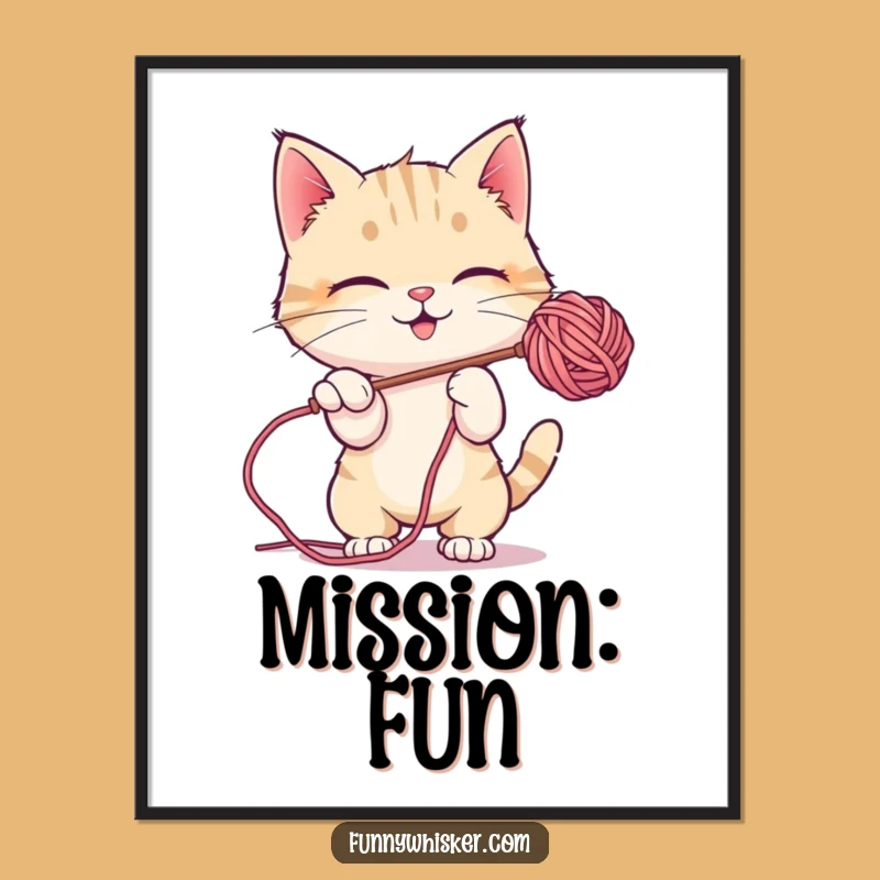 Funny Cat Digital Art: Yarn Batting Fun - Instant Playful Gift!