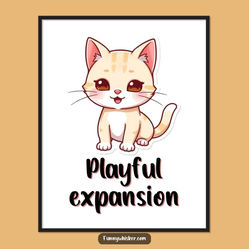 Funny Cat Stretching Digital Print: Playful Whiskers Wall Art Gift