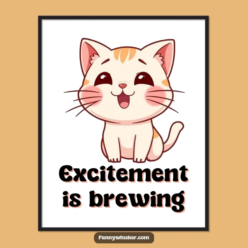 Funny Cat Whiskers Digital Print: Excited Feline Wall Art Gift