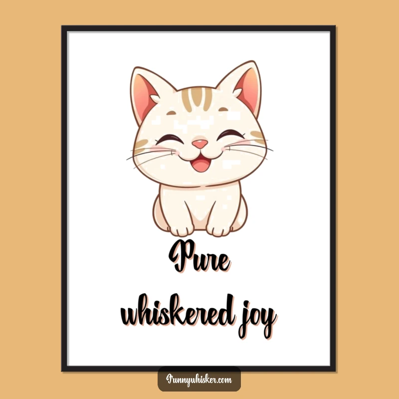 Funny Grinning Cat Digital Art: Cheerful Whiskers Print, Happy Decor, Funny Gift