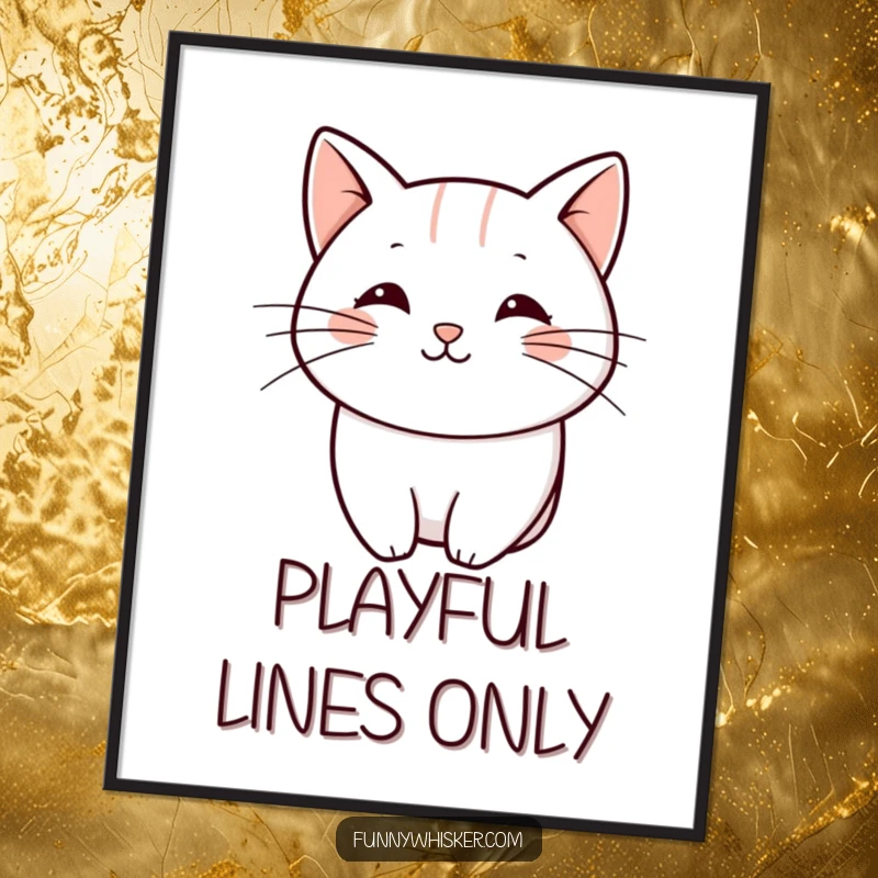 Funny minimalist digital art print of a single, bold, playful curved line as a cat whisker, offering elegant and humorous decor.