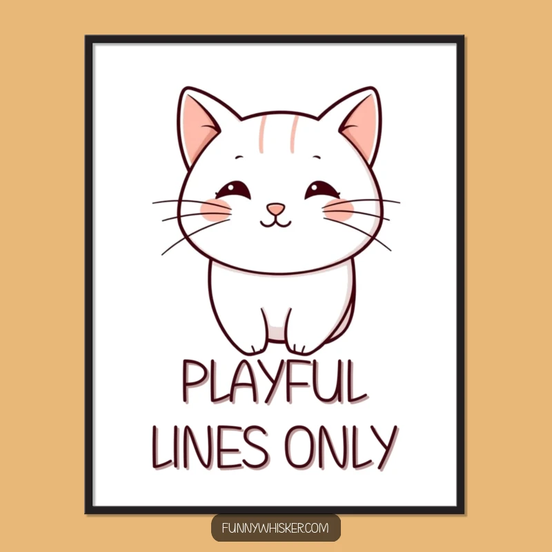 Funny Minimalist Cat Whisker Digital Art: Playful Curve - Gift