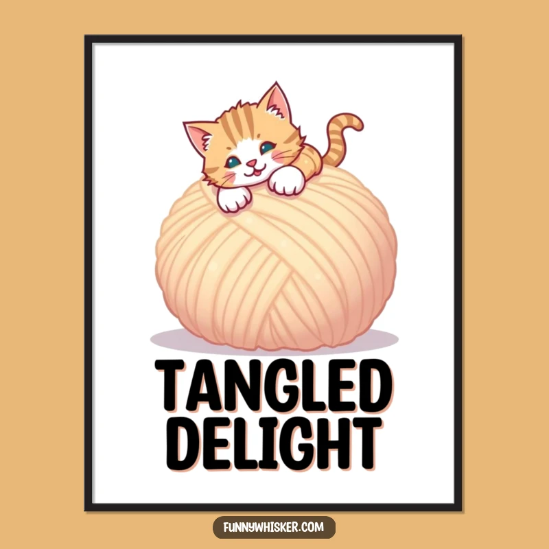 Funny Pouncing Cat Digital Art - Printable Yarn Chase Decor, Cat Lover Gift