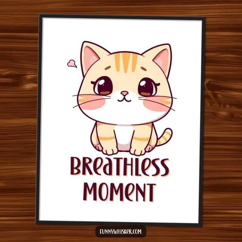 Funny cat digital art print capturing a character recoiling in surprise, whiskers pulled back from a puff of air, offering comical wall art.