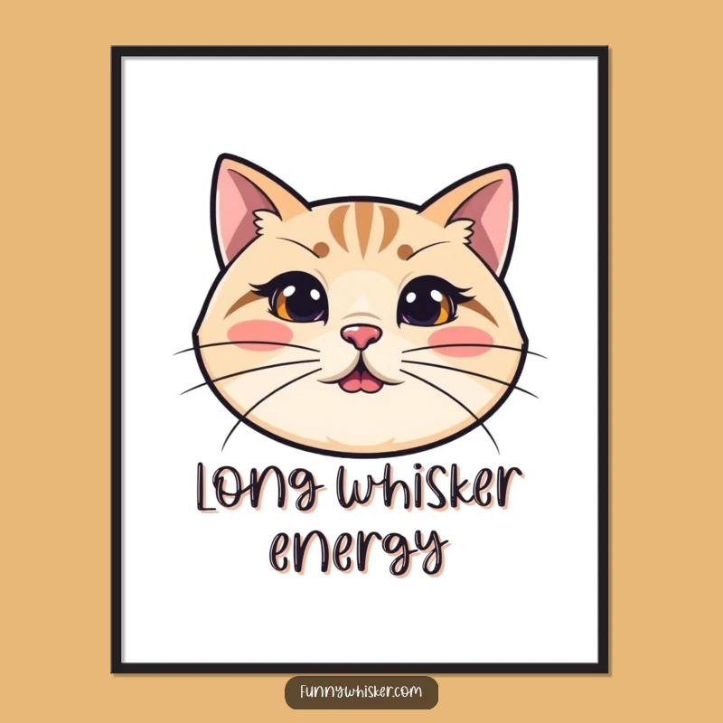Funny Cat Digital Art: Long Wiggly Whiskers - Whimsical Print Gift