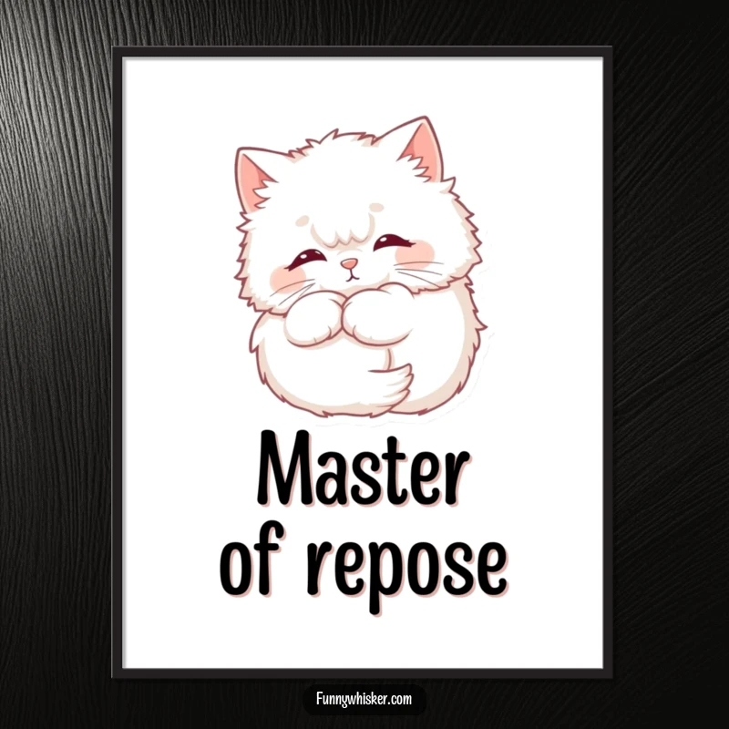 Funny Cat Digital Art Print of a fluffy cat with a soft, halo-like whisker formation, radiating peaceful humor.