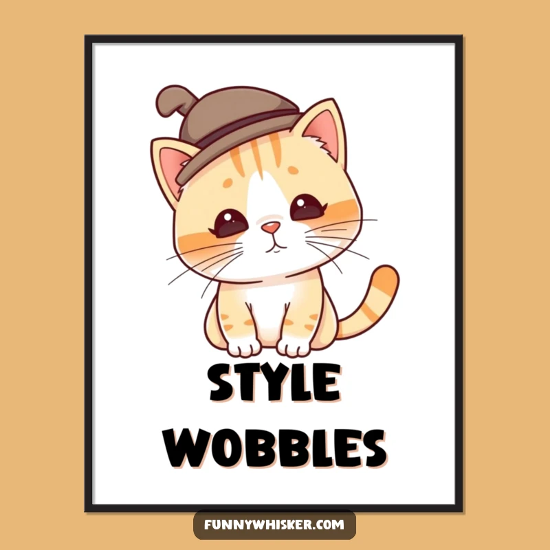 Funny Silly Hat Cat Digital Art - Tilting Hat Print, Perfect Quirky Funny Gift