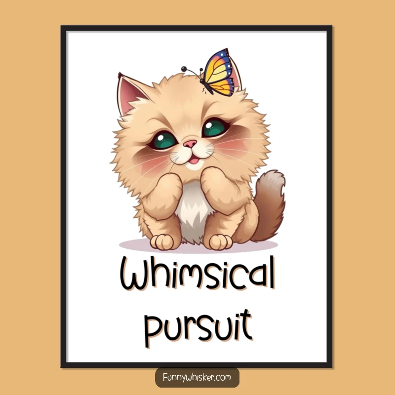 Funny Cat Butterfly Digital Art - Instant Whimsical Download