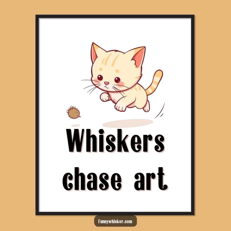 Funny Cat Dust Bunny Chase Digital Print: Instant Lively Pet Art