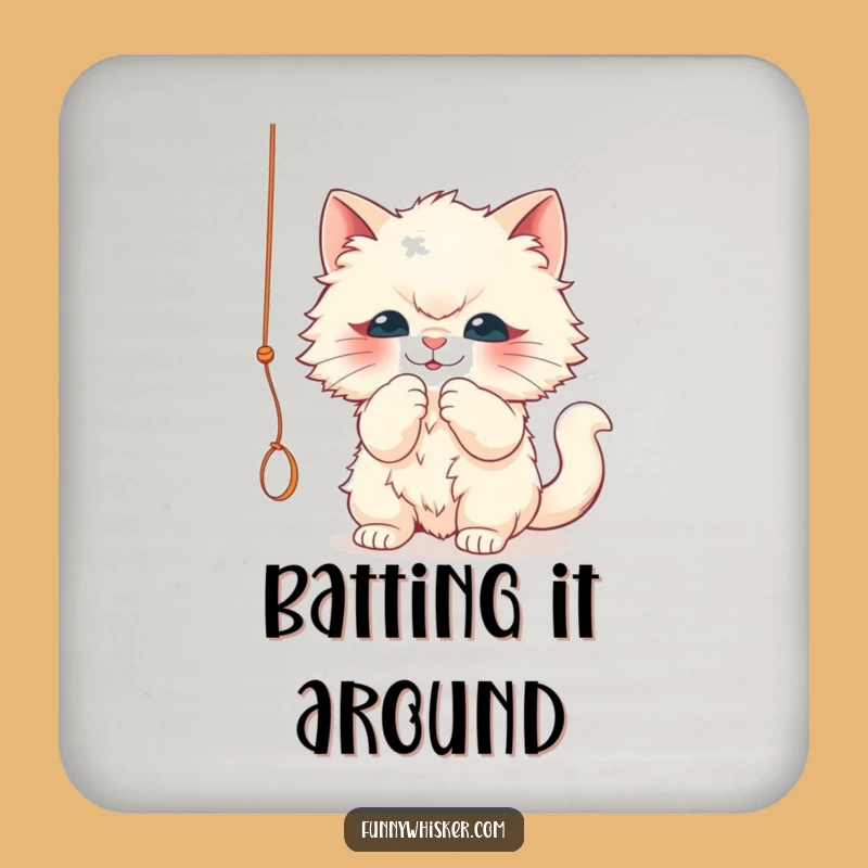 Funny Cat Coaster: Fluffy String Batting - Humorous Drink Protector Gift!