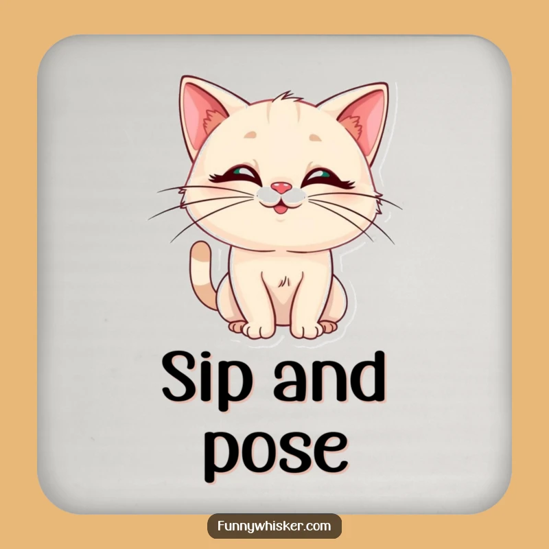 Funny Cat Coaster: Elegant Whiskers, Silly Pose - Humorous Drink Protector Gift!