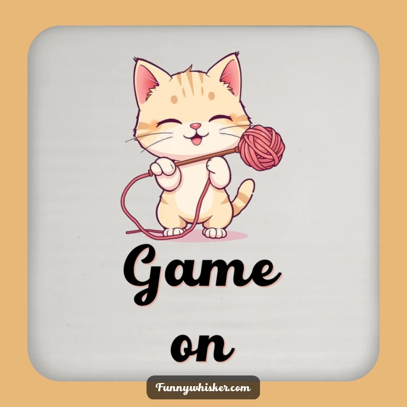 Funny Cat Coaster: Yarn Batting Protection - Quirky Gift!
