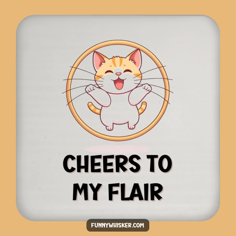 Funny Cat Hoop Coaster: Whiskers Leap Feline Decor Gift