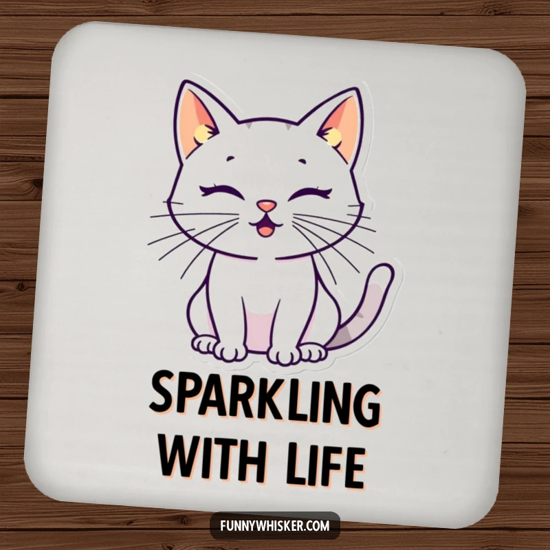 Funny cat drink coaster with a stylized silhouette and oversized, energetic whiskers, offering stylish and humorous table protection.