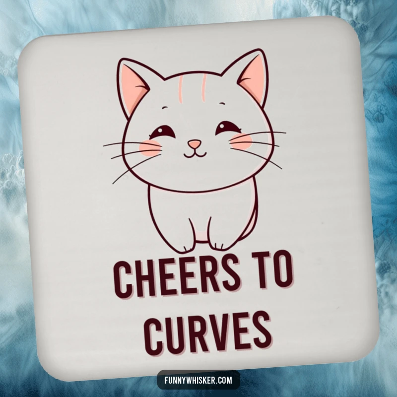 Funny drink coaster with a single, bold, playful curved line as a cat whisker, perfect for minimalist and humorous surface protection.