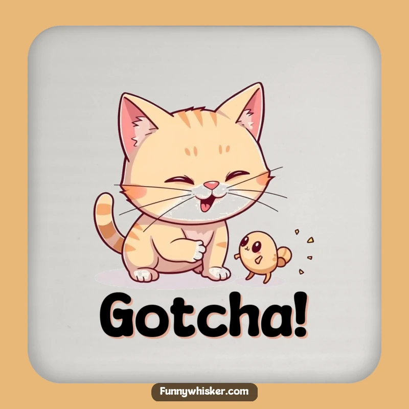 Funny Dust Bunny Hunter Cat Coaster Set: Protect Surfaces, Animated Whiskers, Excellent Funny Gift