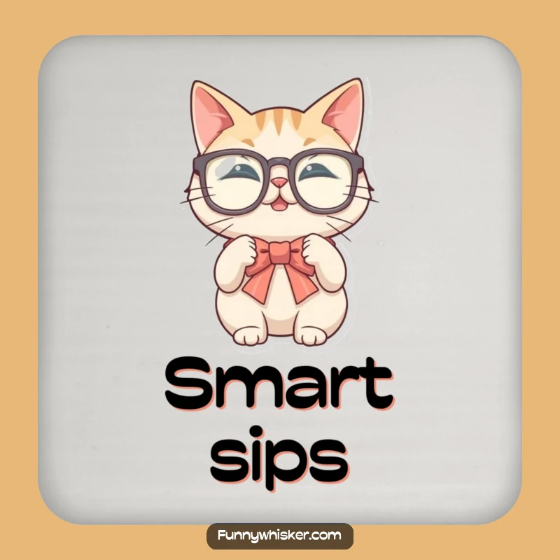 Funny Glasses Cat Coaster Set - Protect Surfaces with Dapper Charm